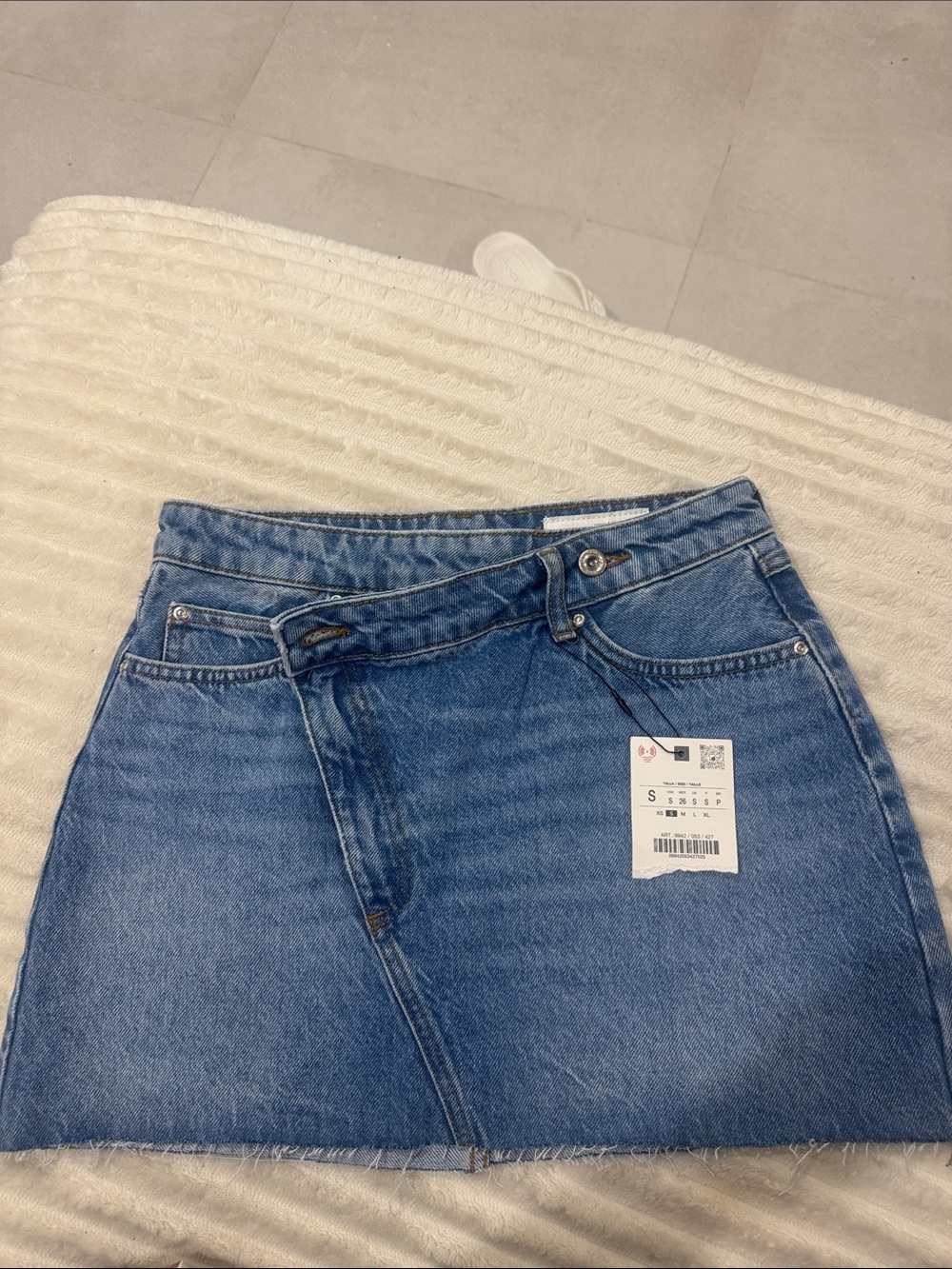 Zara Blue Denim Mini Skirt with Raw Hem